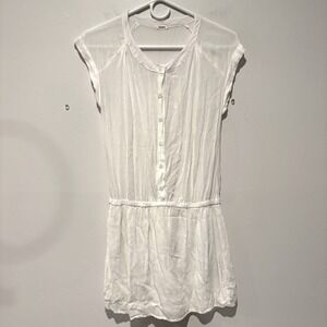 Monrow‎ Womens White Dress Drop Waist Button Front Gauzy Lightweight Small USA